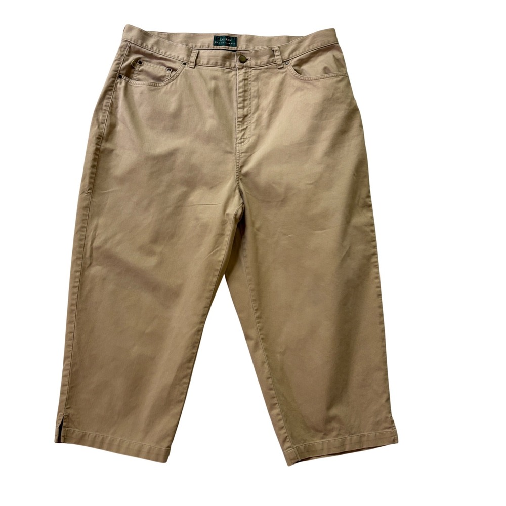 Lauren Ralph Lauren Women's 16W Khaki Capri Pants 100% Cotton Preppy Old Money